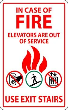 In Case Of Fire Sign Elevators Are Out of Service, Use Exit Stairs Stock Illustration