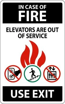 In Case Of Fire Sign: Use Exit, Elevators Are Out of Service Stock Illustration