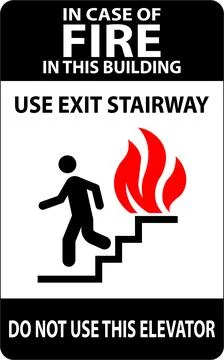 In Case Of Fire Sign Use Exit Stairways, Do Not Use This Elevator Illustrazione stock