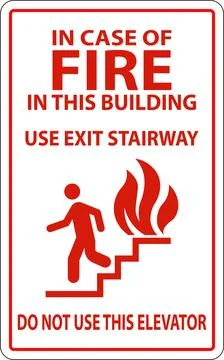 In Case Of Fire Sign Use Exit Stairways, Do Not Use This Elevator Illustrazione stock