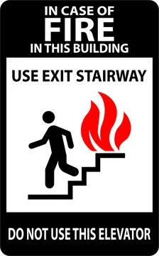In Case Of Fire Sign Use Exit Stairways, Do Not Use This Elevator Illustrazione stock