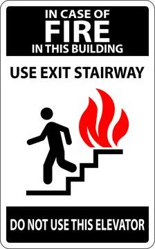 In Case Of Fire Sign Use Exit Stairways, Do Not Use This Elevator Illustrazione stock