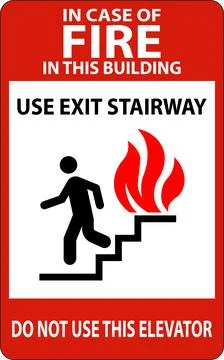 In Case Of Fire Sign Use Exit Stairways, Do Not Use This Elevator Illustrazione stock