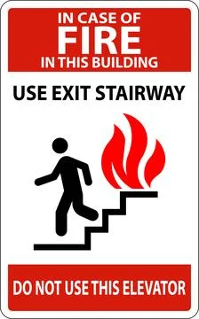 In Case Of Fire Sign Use Exit Stairways, Do Not Use This Elevator Illustrazione stock