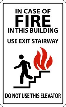 In Case Of Fire Sign Use Exit Stairways, Do Not Use This Elevator Ilustración de archivo