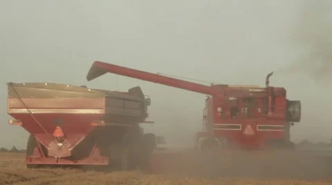 Case IH - Rear View of Combine and Grain Cart Stock Footage 65319727