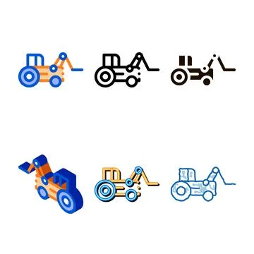 Case loader tractor vehicle vector thin simplified line icon Stock Illustration