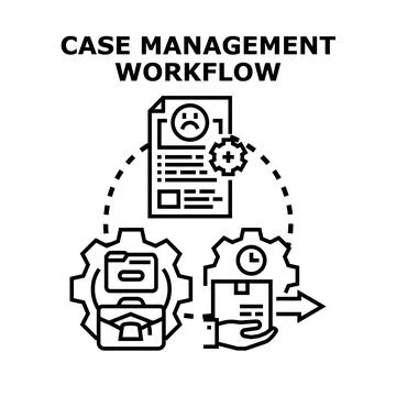 Case management workflow process managing problems solution Illustrazione stock