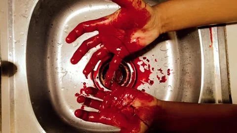Case of murder by serial killer. Criminal Man bloody hand in the sink. Stock Footage 293935765