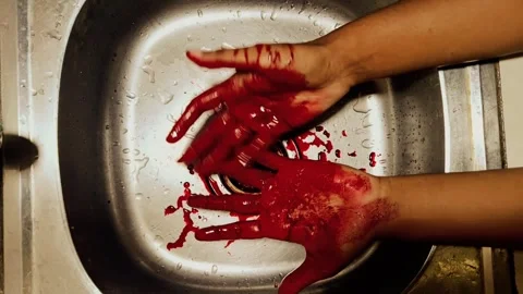 Case of murder by serial killer. Criminal Man bloody hand in the sink. Stock Footage 293935802