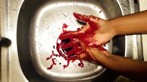 Case of murder by serial killer. Criminal Man bloody hand in the sink. Stock Footage 293936012