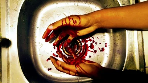 Case of murder by serial killer. Criminal Man bloody hand in the sink. Stock Footage 293936103