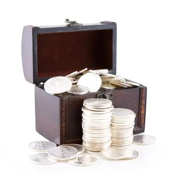 Case of silver coins Stock Photos