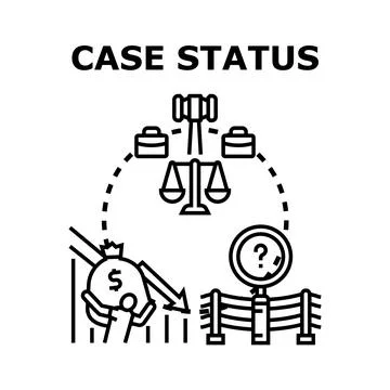 Case status report evaluating financial legal proceedings Stock Illustration