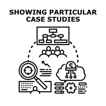 Case studies analyzing business data and research concept Stock Illustration