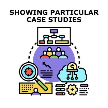Case studies analyzing business data and research concept Stock Illustration