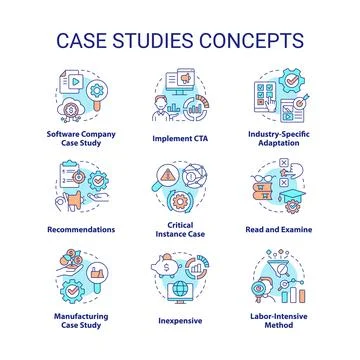 Case studies concept icons set Stock Illustration