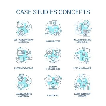 Case studies turquoise concept icons set Stock Illustration