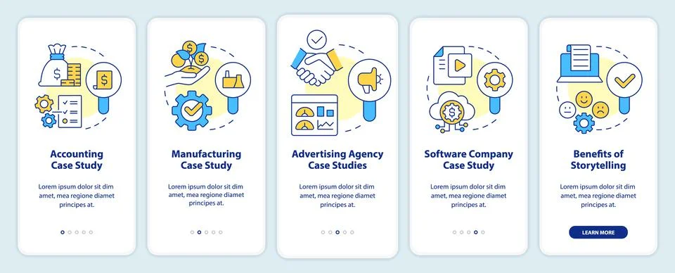 Case studies usage onboarding mobile app screen Stock Illustration
