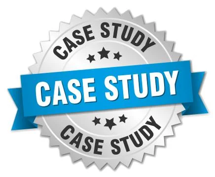 Case study 3d silver badge with blue ribbon Stock Illustration