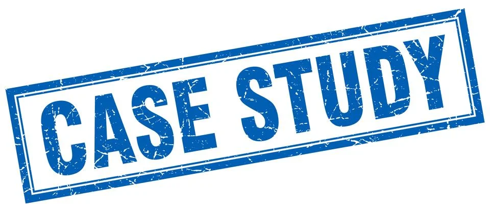 Case study blue square grunge stamp on white Stock Illustration