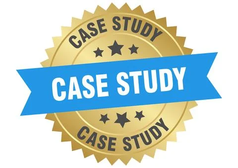 Case study. case study round blue and gold label isolated on transparent ba.. Stock Illustration