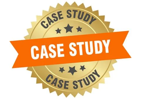 Case study. case study round orange and gold label isolated on transparent .. Stock Illustration