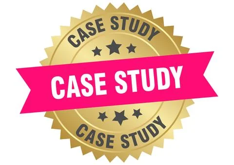 Case study. case study round pink and gold label isolated on transparent ba.. Stock Illustration