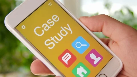 Case study concept application on the smartphone. Man uses mobile app. Stock Footage 77410302