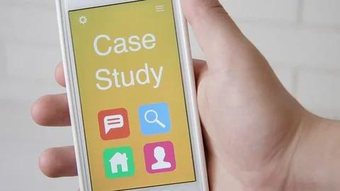 Case study concept application on the smartphone. Man uses mobile app. Video stock 77413925