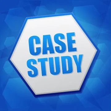 Case study in hexagon over blue background, flat design Stock-Illustration