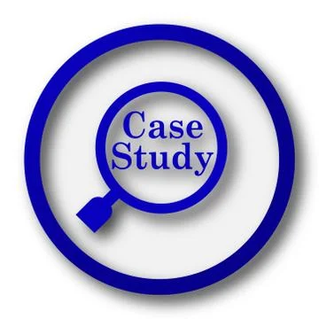 Case study icon. Blue internet button on white background.. Stock Illustration