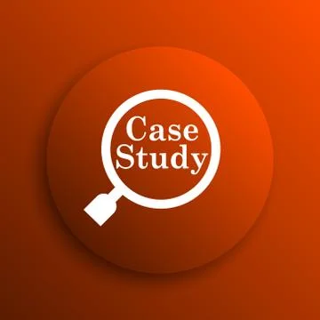 Case study icon. Internet button on orange background. Stock Illustration