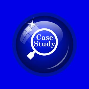Case study icon. Internet button on blue background. . 스톡 일러스트