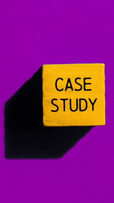 Case study message writing on yellow wooden cube on purple background Stock Footage 285758892