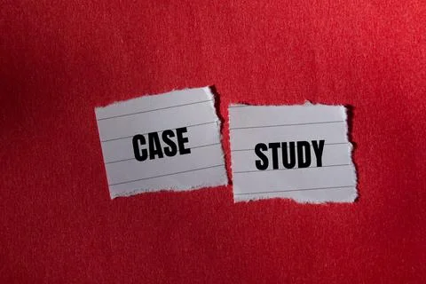 Case study message written on ripped torn paper piece with red background. .. Stock Photos
