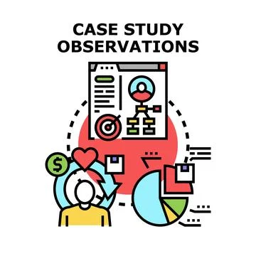 Case study observations analyzing data and consumer experience Stock Illustration