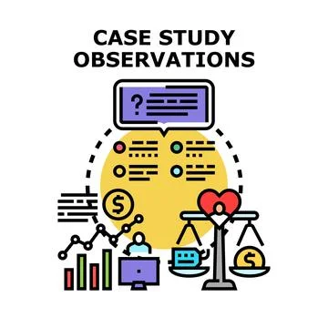 Case study observations analyzing data and making decisions Stock Illustration