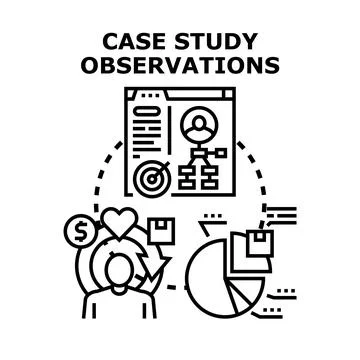 Case study observations analyzing data and consumer experience Stock Illustration