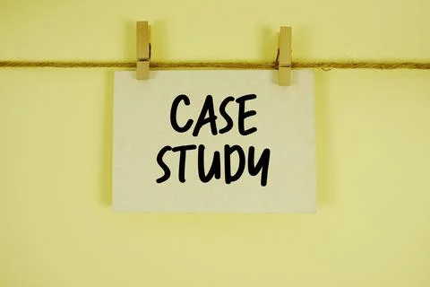 Case Study paper notes hanging on the rope with clothespins Stock Photos