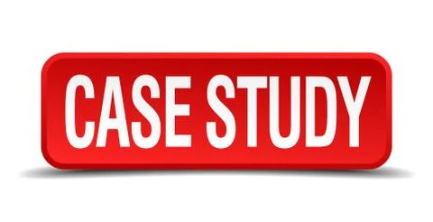 Case study red three-dimensional square button isolated on white background Stock Illustration