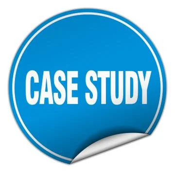 Case study round blue sticker isolated on white Illustrazione stock