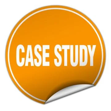 Case study round orange sticker isolated on white Illustrazione stock