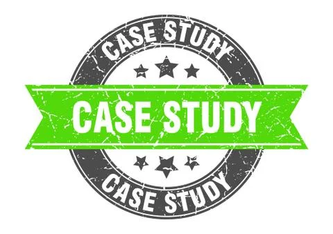 Case study round stamp with green ribbon. case study Stock Illustration