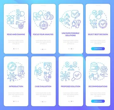 Case study structure and draft blue gradient onboarding mobile app screen set Illustrazione stock