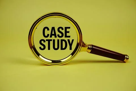 Case Study text with magnifying on yellow background Stock Photos