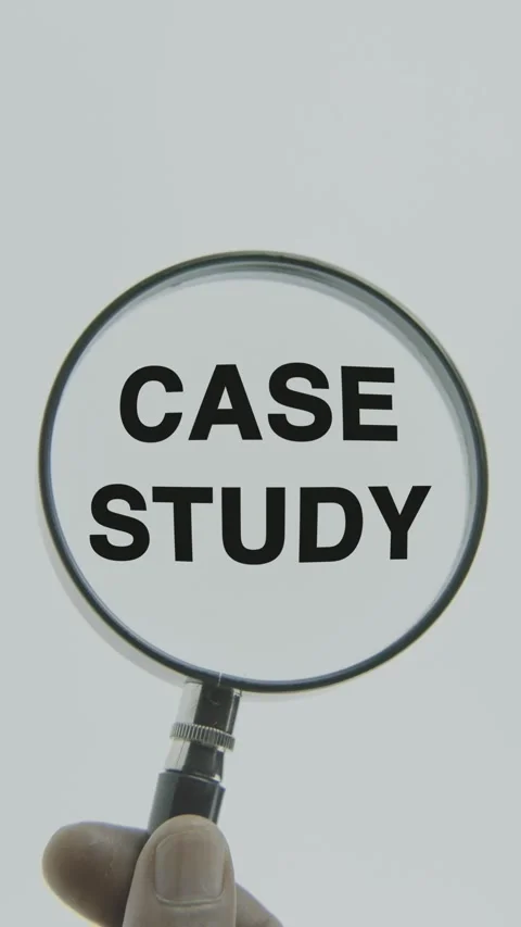 Case Study text or word highlighted by a magnifying glass in a hand Video stock 303417159