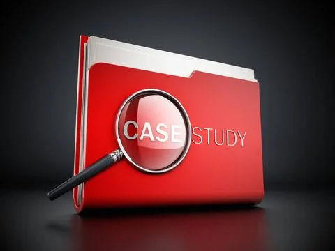 Case study text under magnifying glass. 3D illustration. Case study text u... Stock Photos