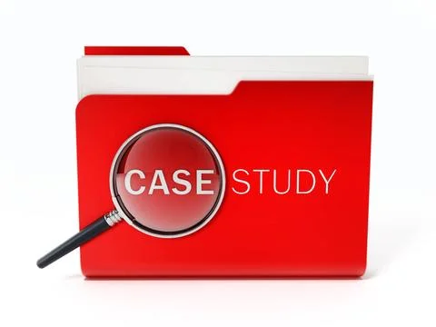 Case study text under magnifying glass. 3D illustration. Case study text u... Stock Photos