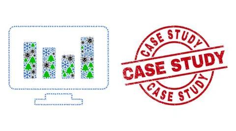Case Study Textured Seal and Online Chart Collage of Covid Winter Icons Stock Illustration